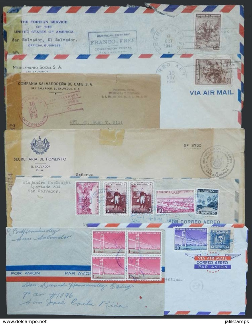 EL SALVADOR: 7 Covers Used Between 1944 And 1955 With Interesting Postages, Some With POSTAL FRANCHISE, Also Censored, V - El Salvador