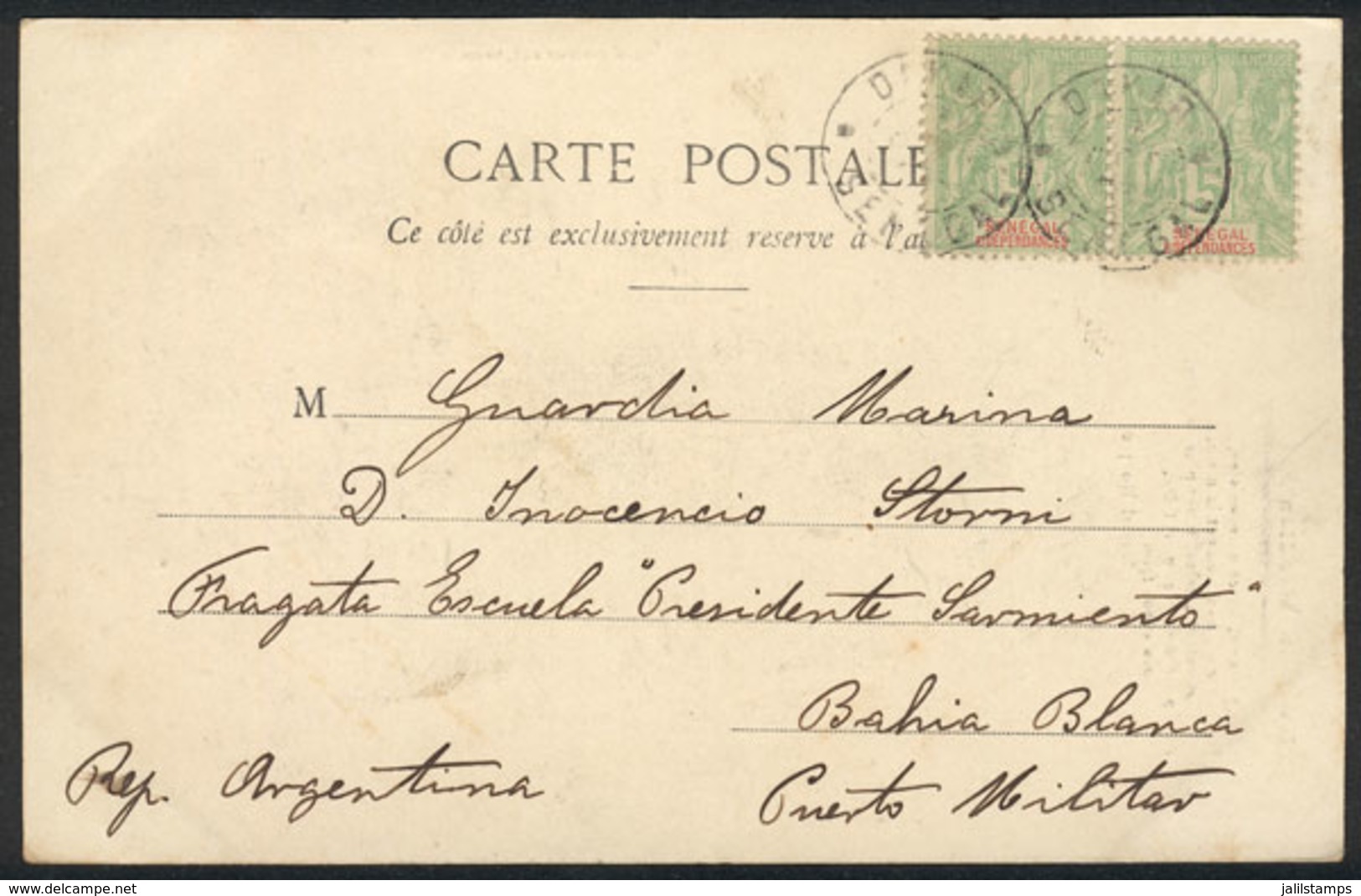 SENEGAL: PC (view Of A Beggar Girl Holding A Baby), Franked By Pair Sc.39, Sent From Dakar To Argentina On 3/OC/1903, Ra - Senegal (1960-...)