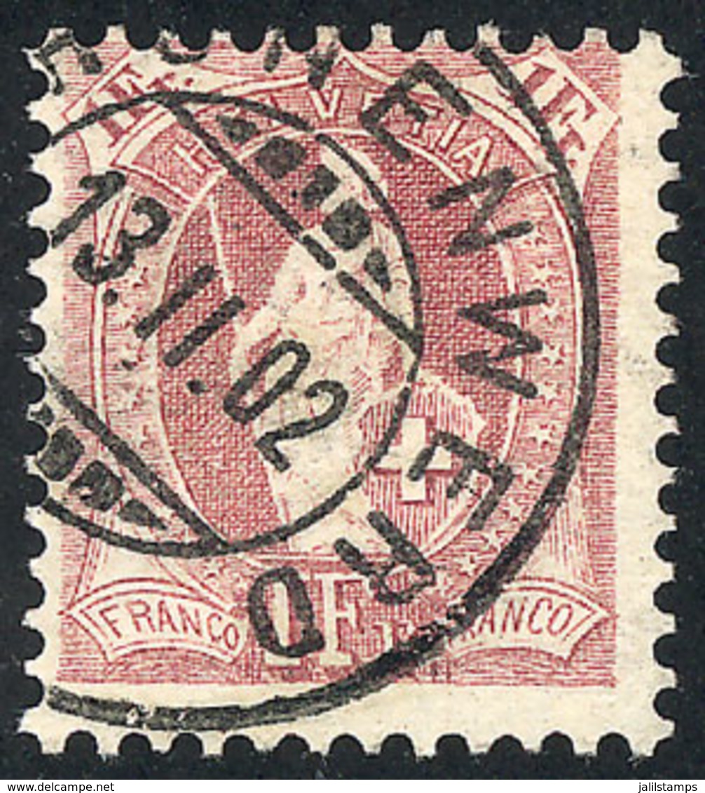 SWITZERLAND: Sc.87b, 1901 1Fr. Light Lilac, Perf 12 X 12½, Used, VF Quality, Catalog Value US$350 - Autres & Non Classés