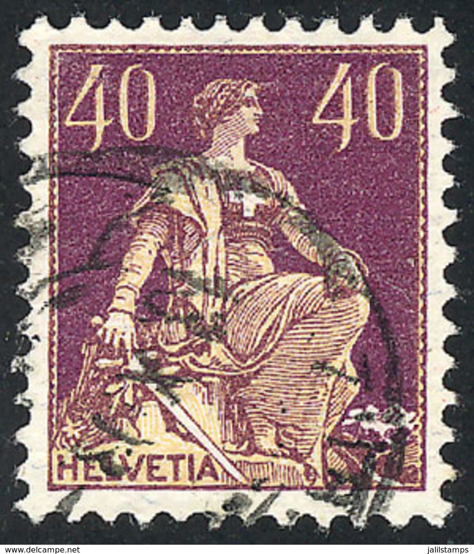 SWITZERLAND: Sc.136a, 1908 40c. Redish Violet And Yellow, With COMPLETE Name Of The Engraver Over The Rock, Used, VF Qua - Autres & Non Classés