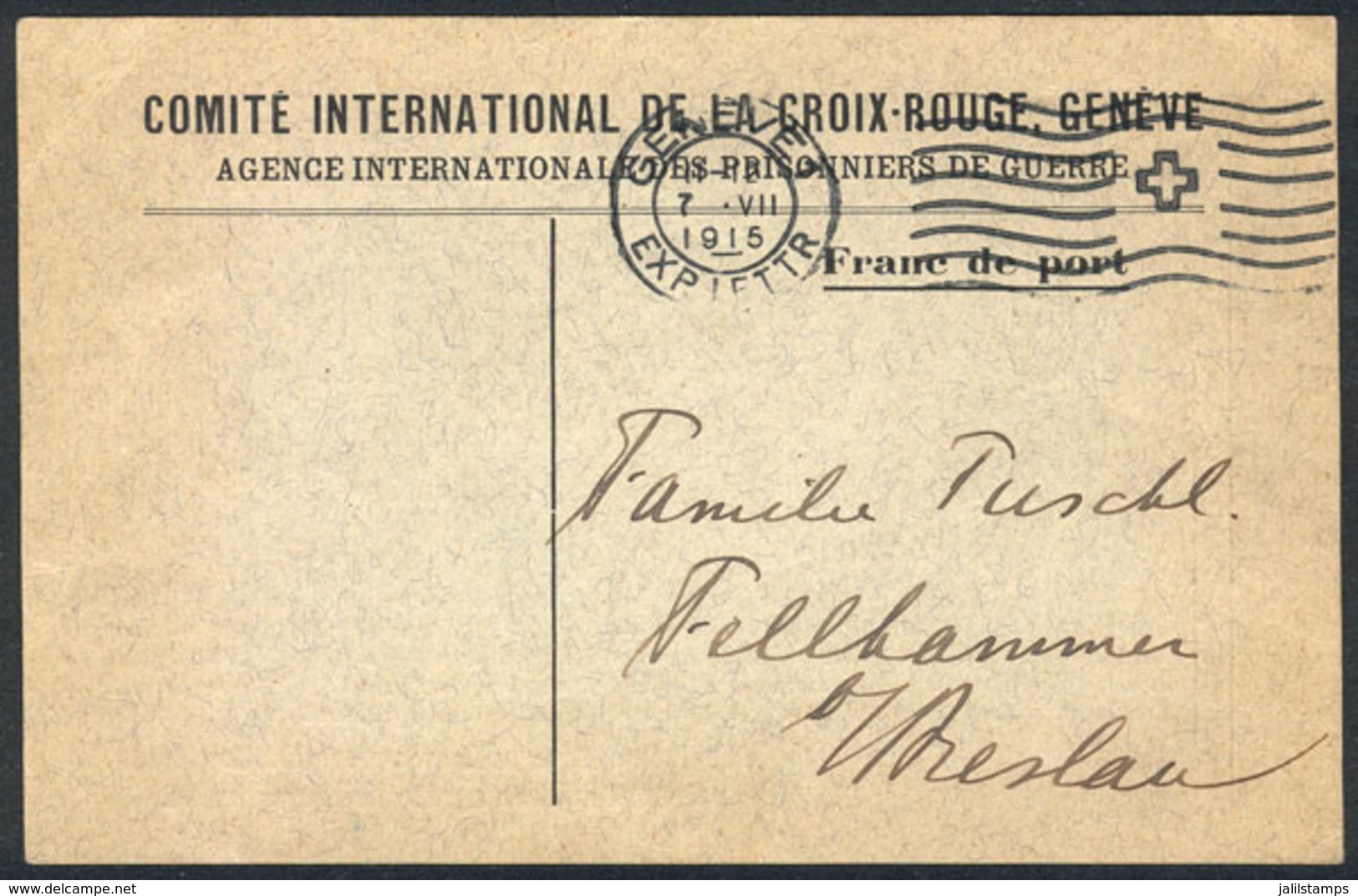 SWITZERLAND: Card Of The INTERNATIONAL RED CROSS Sent Stampless From Geneva To Germany, Excellent Quality! - Autres & Non Classés