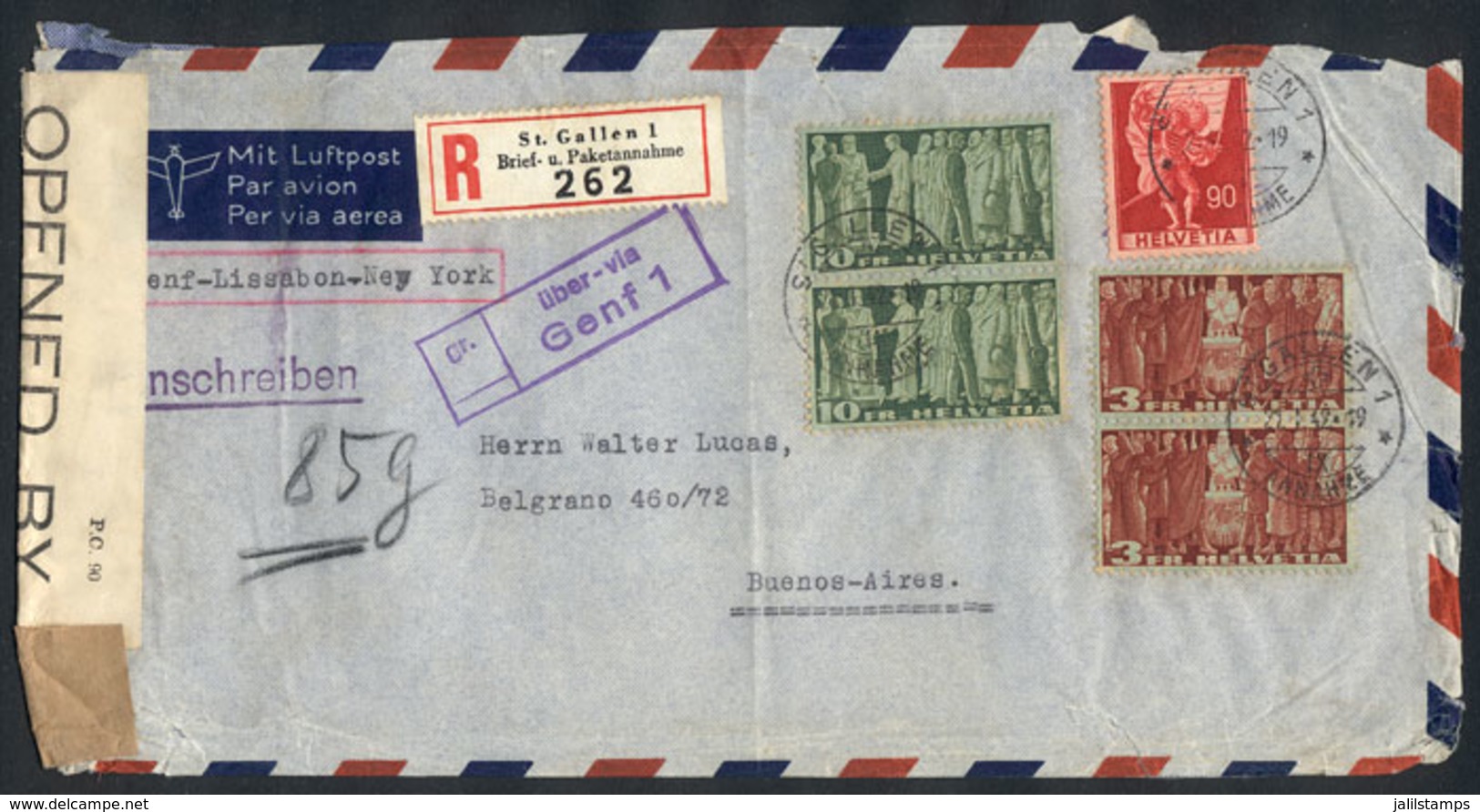 SWITZERLAND: Cover Franked With Pairs Scott 243 And 246, Sent Via Registered Airmail From St.Gallen To Buenos Aires On 2 - Other & Unclassified