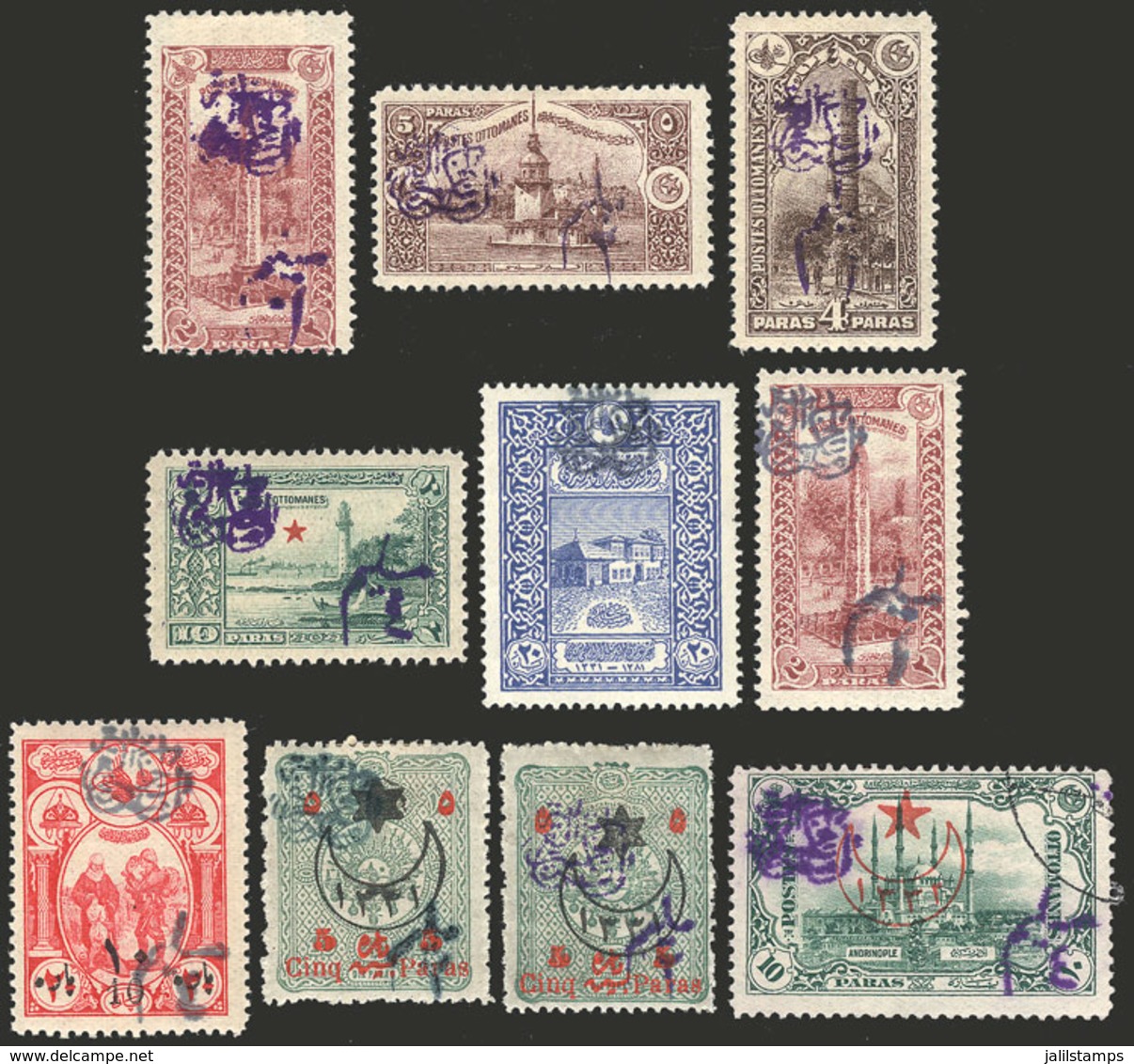 TURKEY: Interesting Lot Of Old Overprinted Stamps, One Used And Almost All Mint With Original Gum And Lightly Hinged, Ex - Other & Unclassified