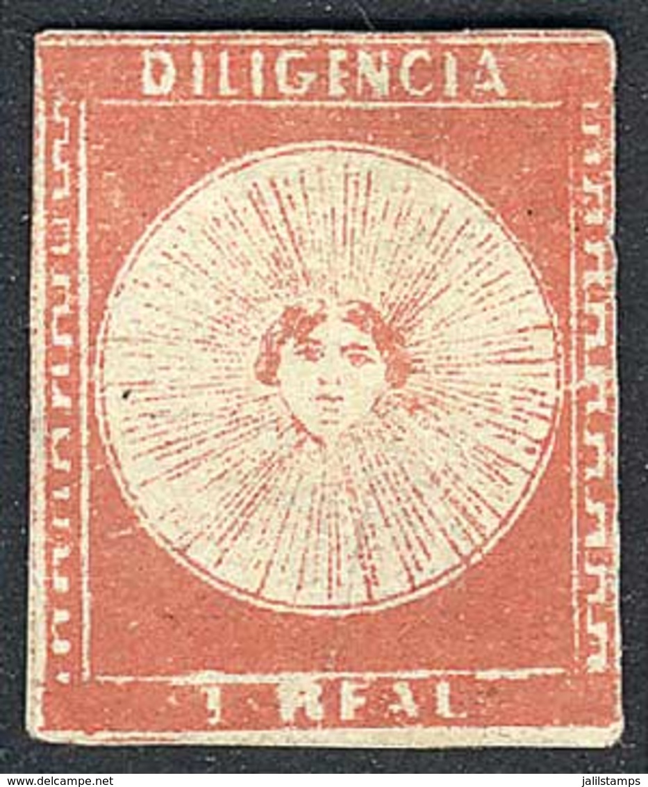 URUGUAY: Sc.3, 1856 1R. Vermilion, Example Of Exellent Quality, And Guaranteed Genuine For Life, Very Rare! - Uruguay