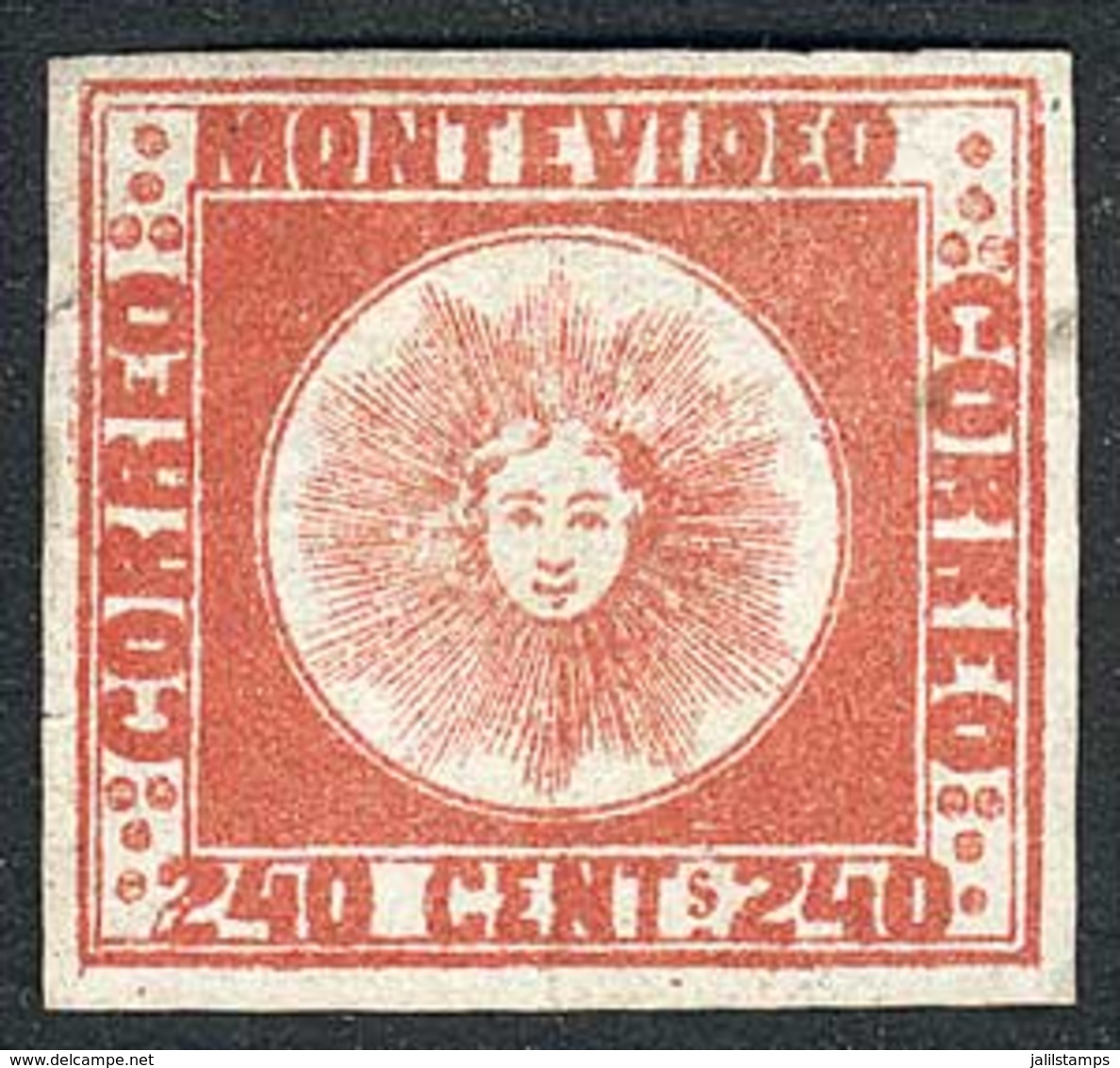 URUGUAY: Sc.6, 1858 240c. Red, Mint, Wide Margins, VF Quality (with Tiny Tear At Left), Guaranteed Genuine For Life! - Uruguay