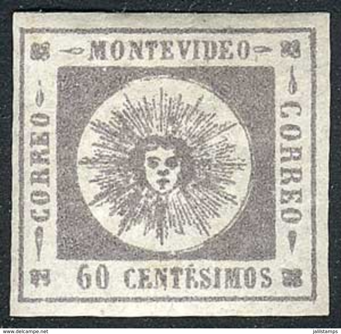 URUGUAY: Sc.7, 1859 60c. Lilac, Mint Original Gum, Excellent Quality! - Uruguay