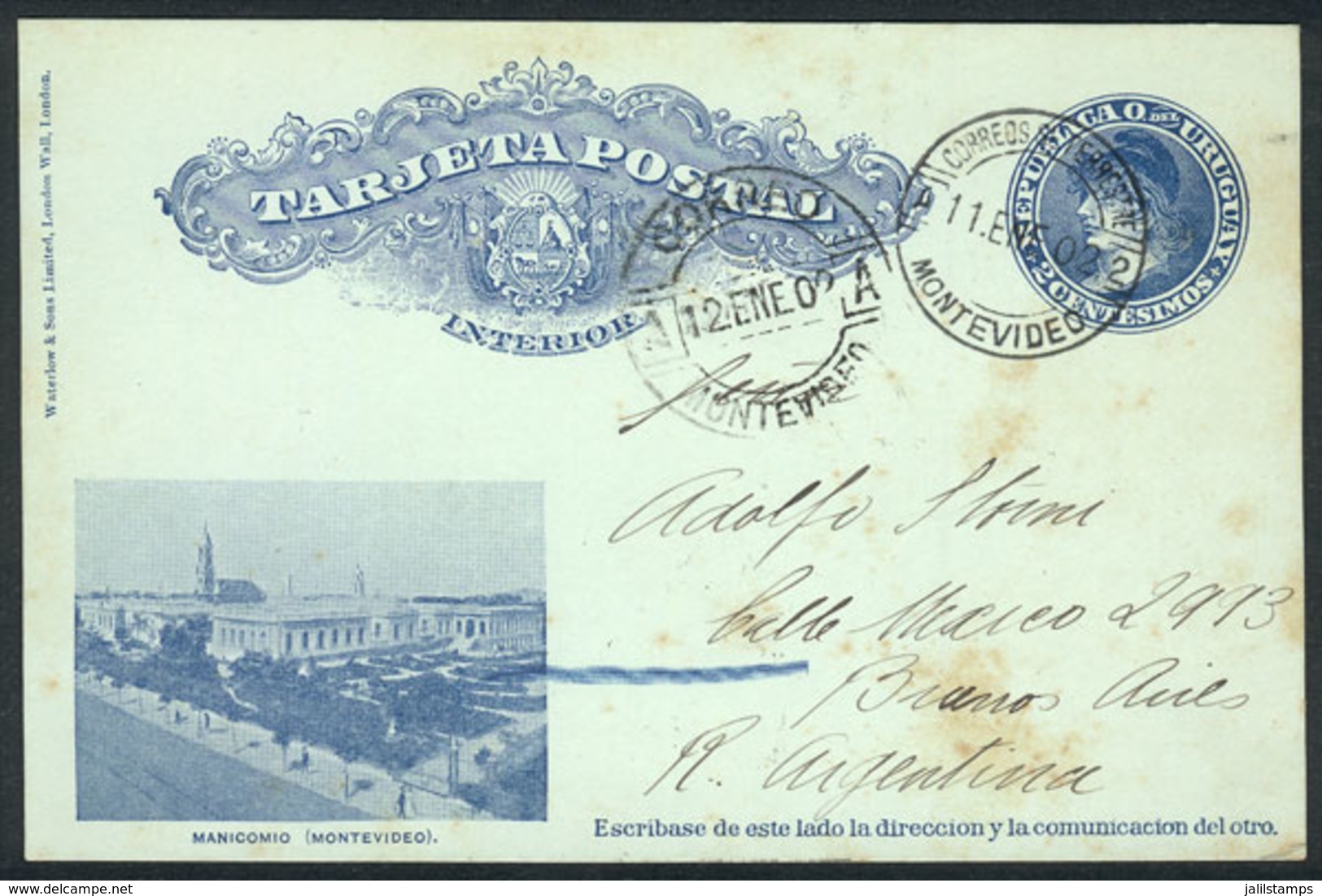 URUGUAY: 2c. Postal Card (PS) Illustrated With View Of A Mental Hospital (Montevideo), Sent To Buenos Aires In 1902, VF  - Uruguay