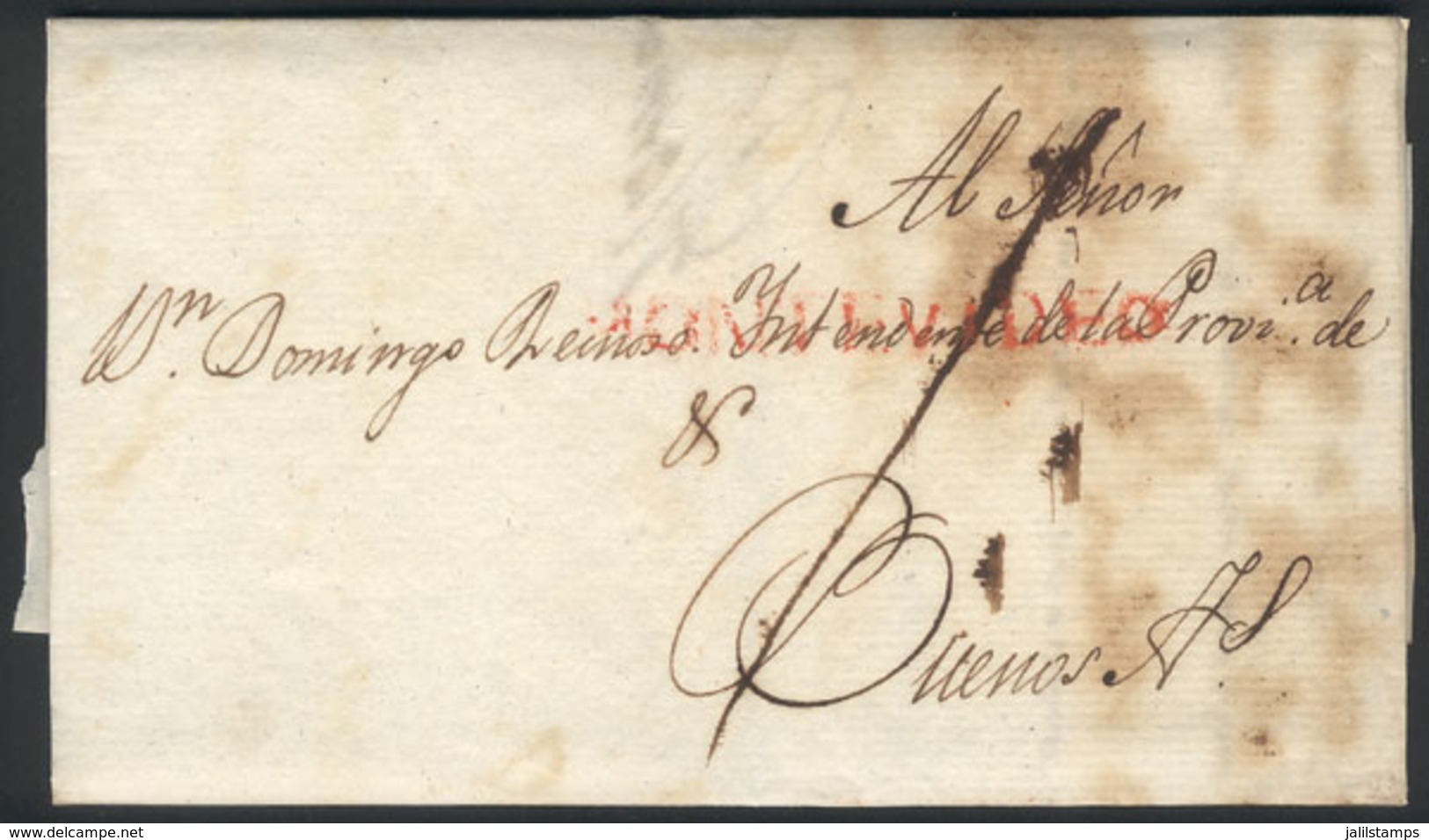 URUGUAY: 25/NO/1807 MONTEVIDEO - Buenos Aires: Entire Letter Signed By MATHEO MAGARIÑOS, With Straightline MONTEVIDEO In - Uruguay