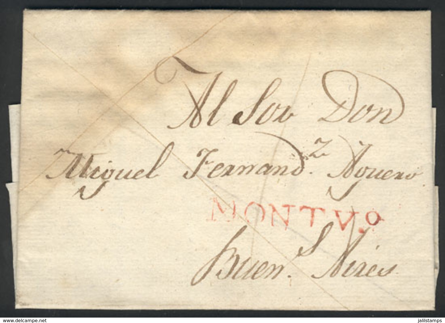 URUGUAY: Entire Letter Sent To Buenos Aires On 23/MAY/1810 (only 5 Days After The May Revolution!!), With MONTEVº Mark I - Uruguay