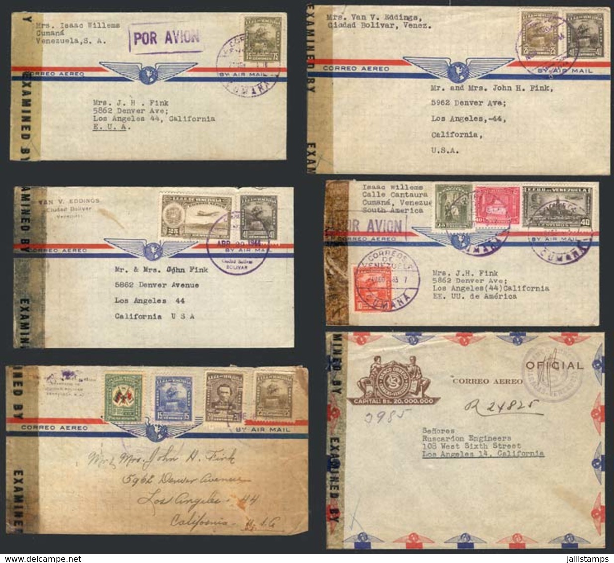 VENEZUELA: 20 Covers Sent To USA Between 1943 And 1944, All Censored, Nice Postages, VF Quality! - Venezuela