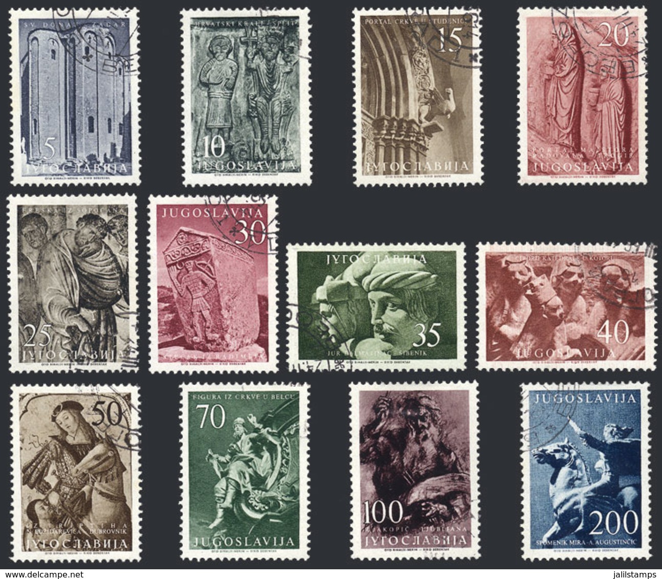 YUGOSLAVIA: Yvert 680/691, 1956 Art, Cmpl. Set Of 12 Used Values, VF Quality, Catalog Value Euros 80 - Autres & Non Classés