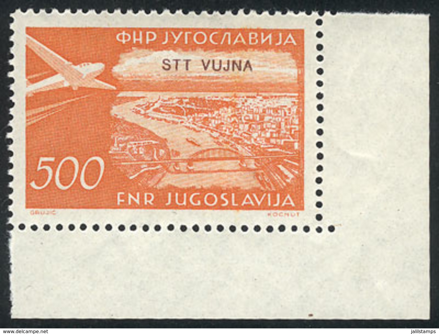YUGOSLAVIA - TRIESTE: Yvert 31, 1954 500d. Orange, High Value Of The Set, MNH And With Sheet Corner, Superb! - Other & Unclassified