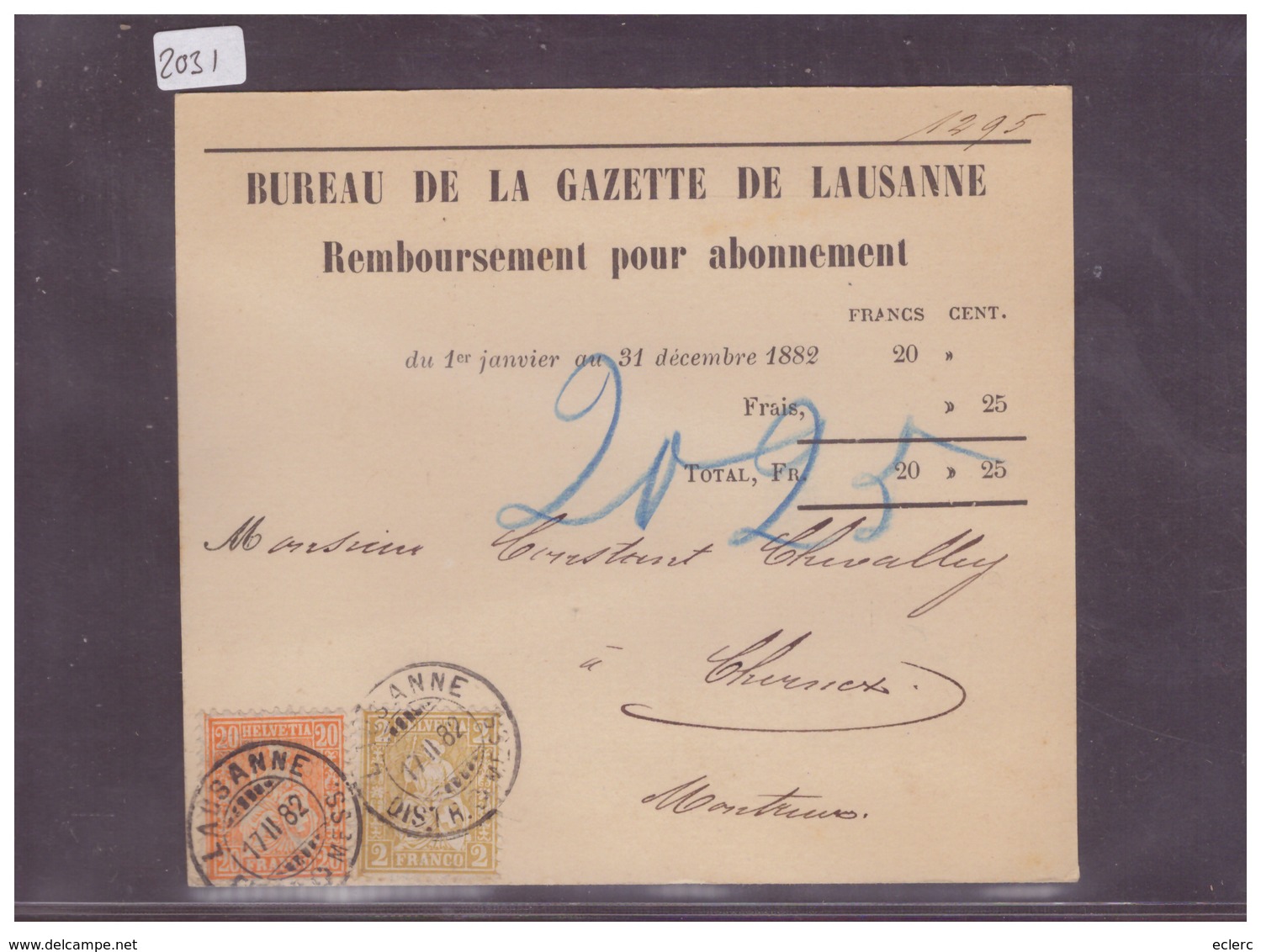 CARTE AVEC No ZUMSTEIN 44+48 ( PAPIER MÊLE ) - BUREAU DE LA GAZETTE DE LAUSANNE - Lettres & Documents