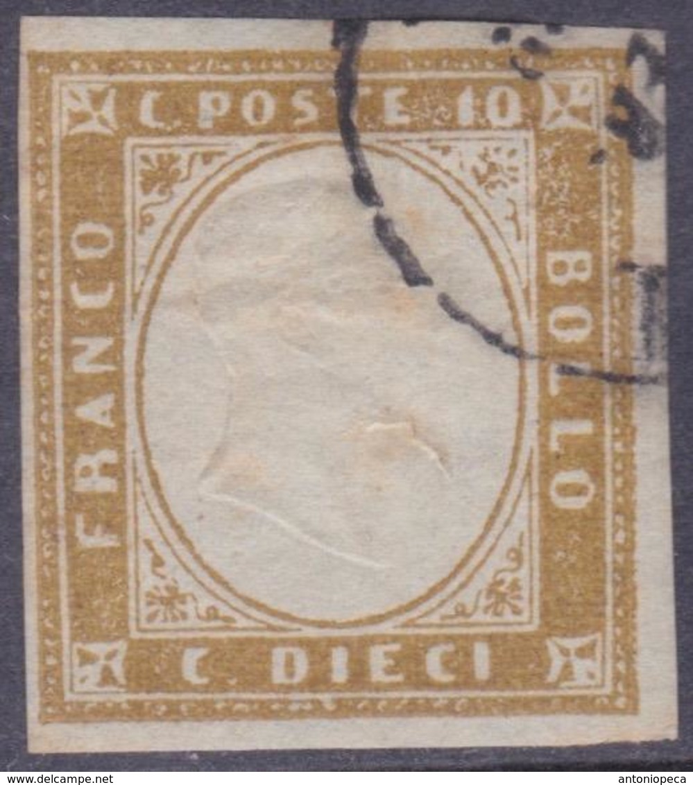 ANTICHI STATI SARDEGNA 1861 / 10c Bruno Usato Firmato Sorani   Sassone 14Cp - Sardinien