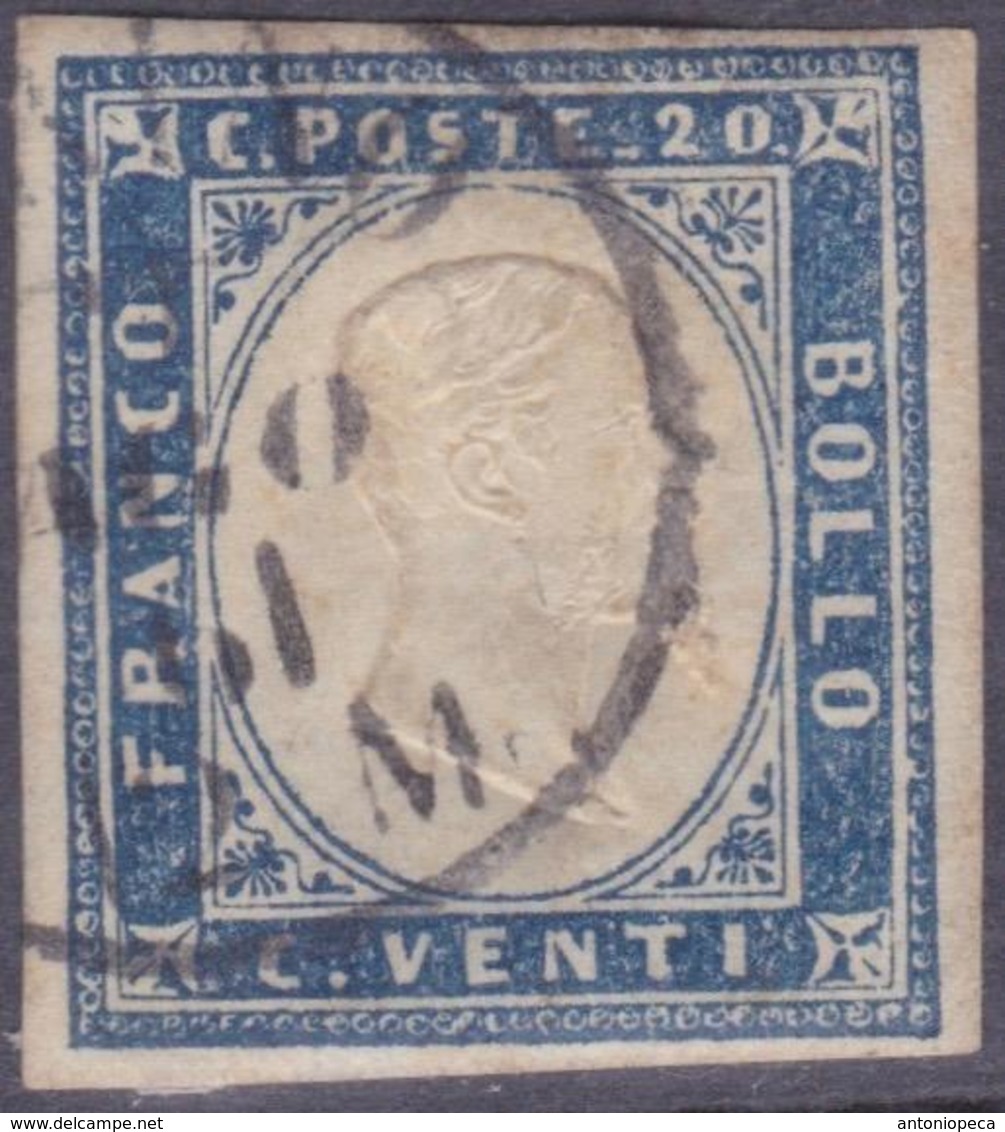 ANTICHI STATI SARDEGNA 1861 / 20c Azzurro Oltremare Usato  Sassone 15Dc - Sardinia