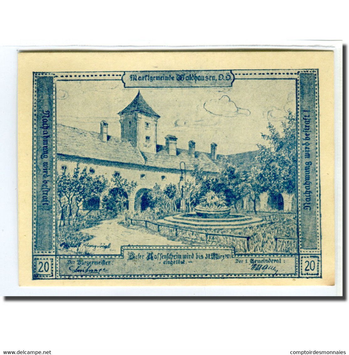 Billet, Autriche, Waldhausen, 20 Heller, Texte, 1921, SPL, Mehl:1131a1 - Autriche