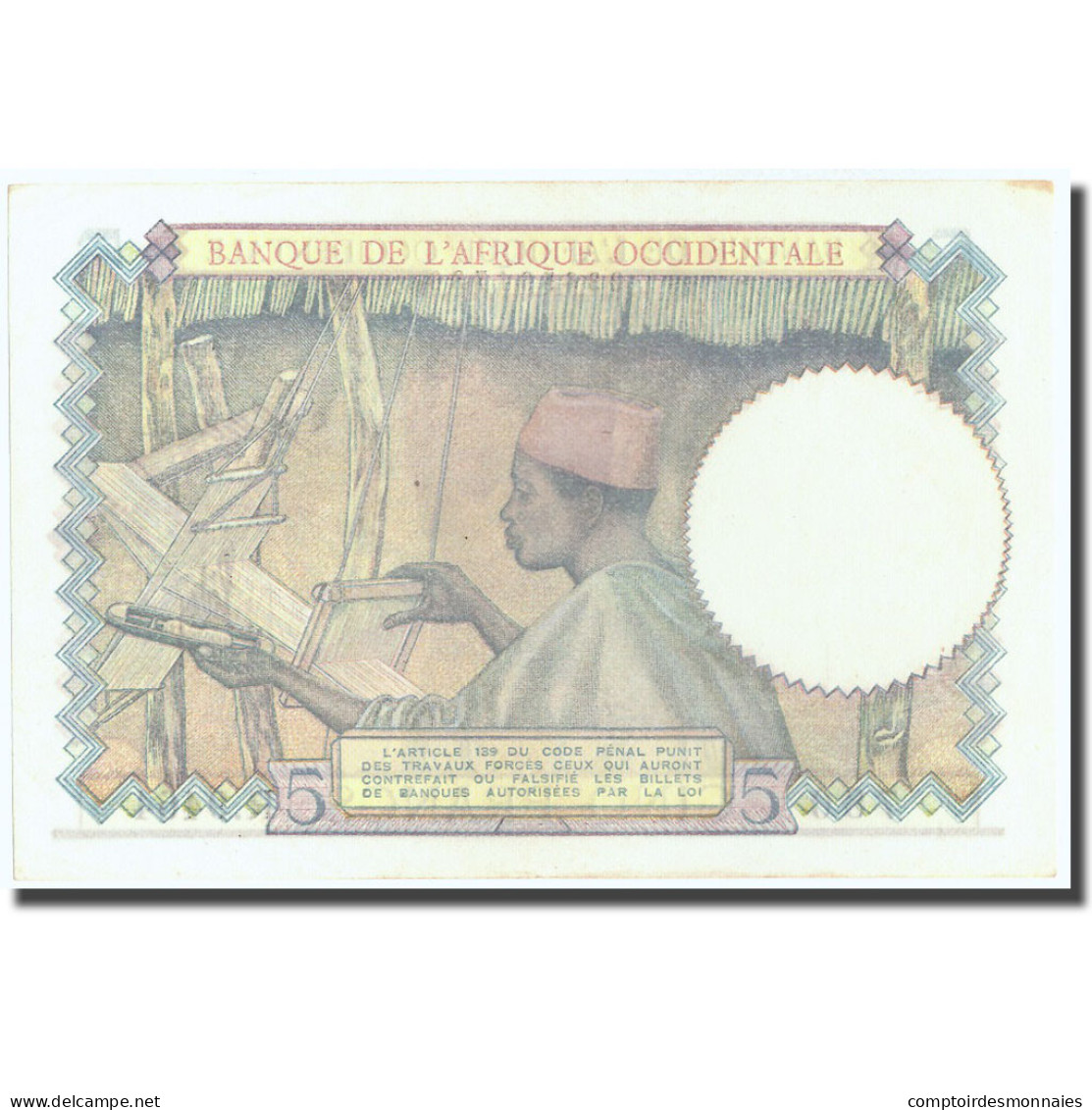 Billet, French West Africa, 5 Francs, 1942, 1942-05-06, KM:25, SPL - Estados De Africa Occidental