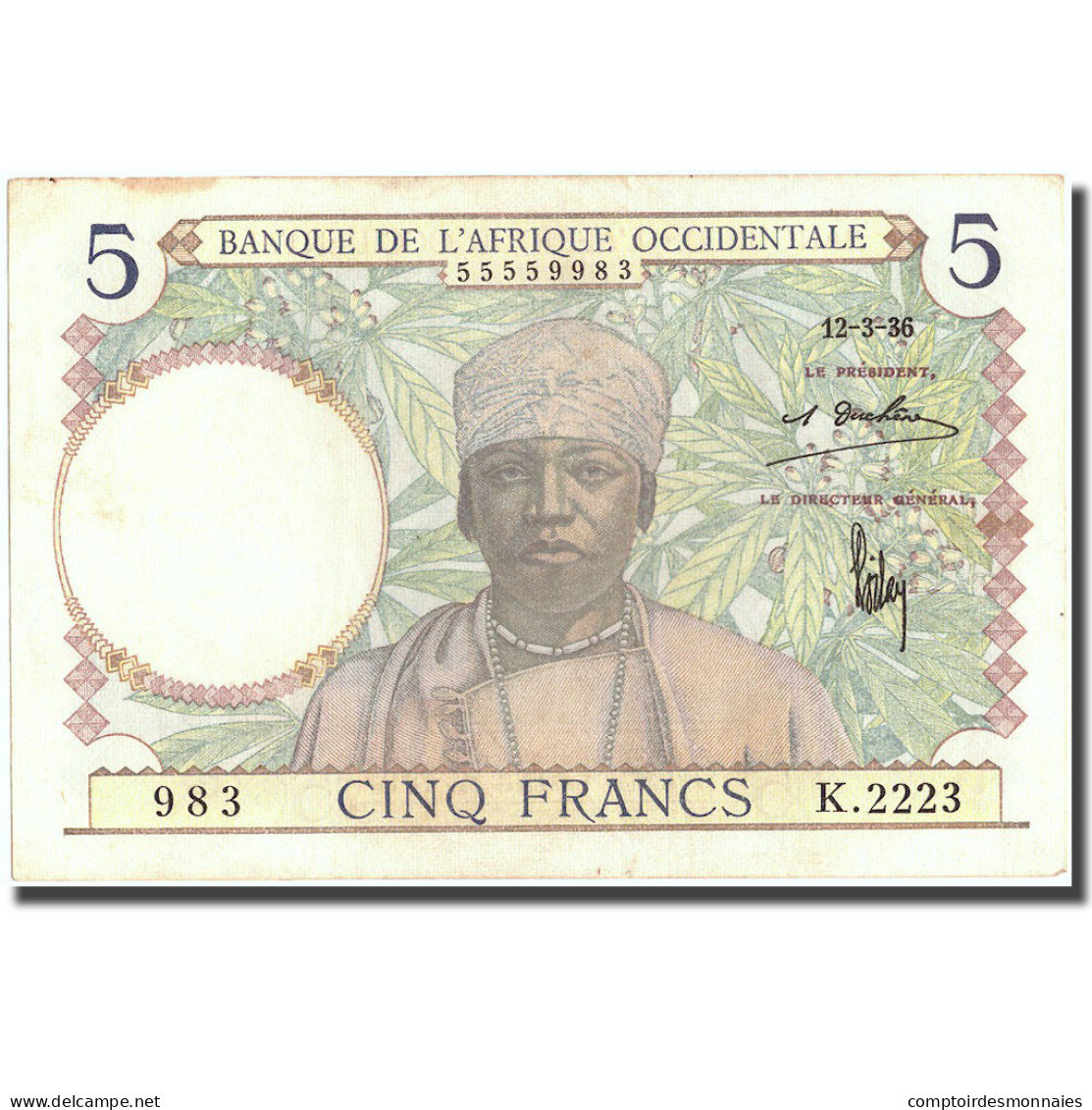 Billet, French West Africa, 5 Francs, 1936, 1936-03-12, KM:21, SUP - États D'Afrique De L'Ouest