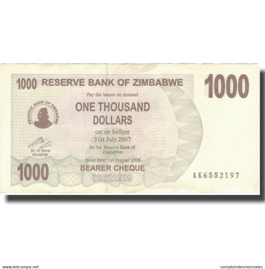 Billet, Zimbabwe, 1000 Dollars, 2007, 2007-07-31, KM:44, TTB+ - Zimbabwe