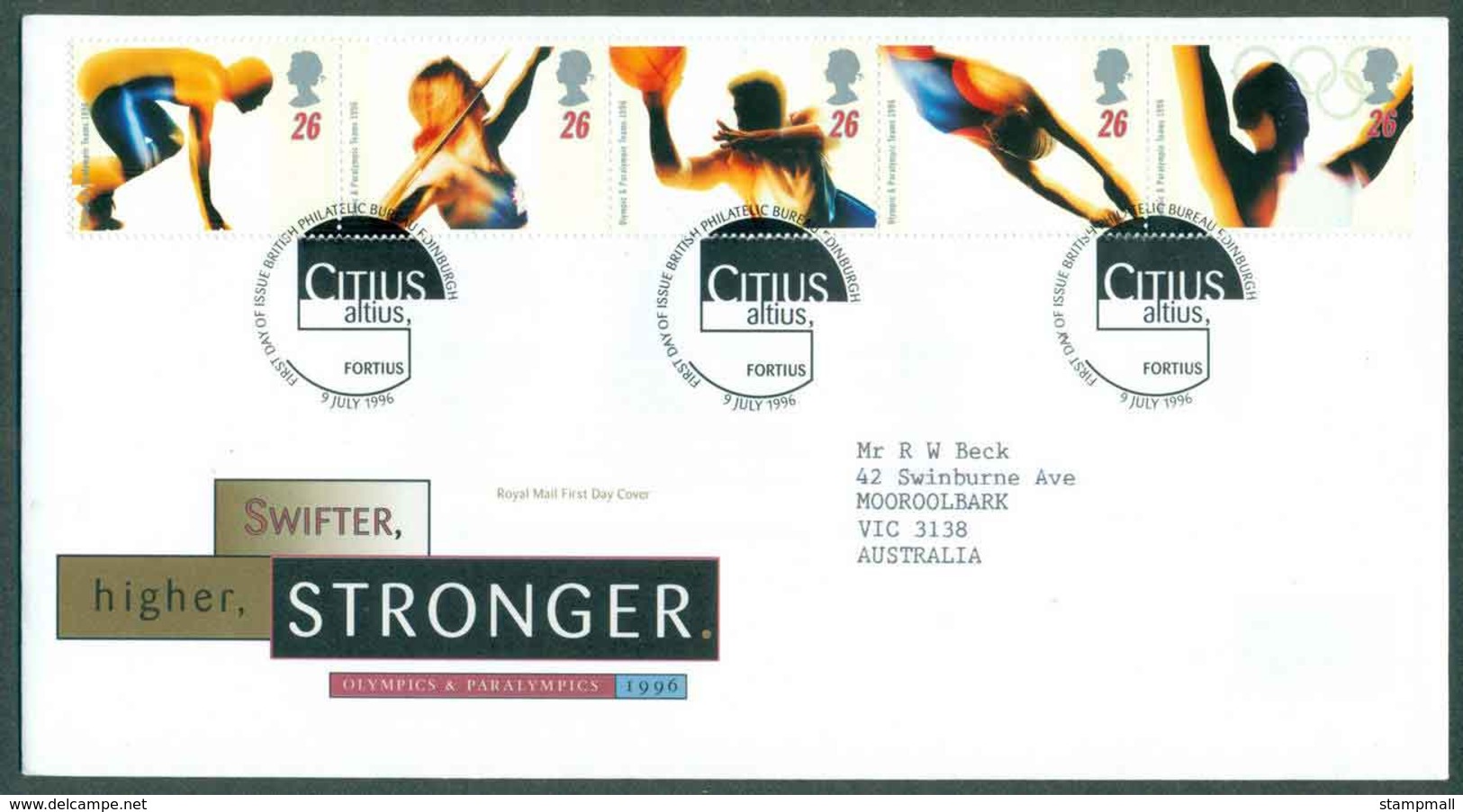 GB 1996 Swifter, Higher, Stronger, Edinburgh FDC Lot51399 - Sin Clasificación