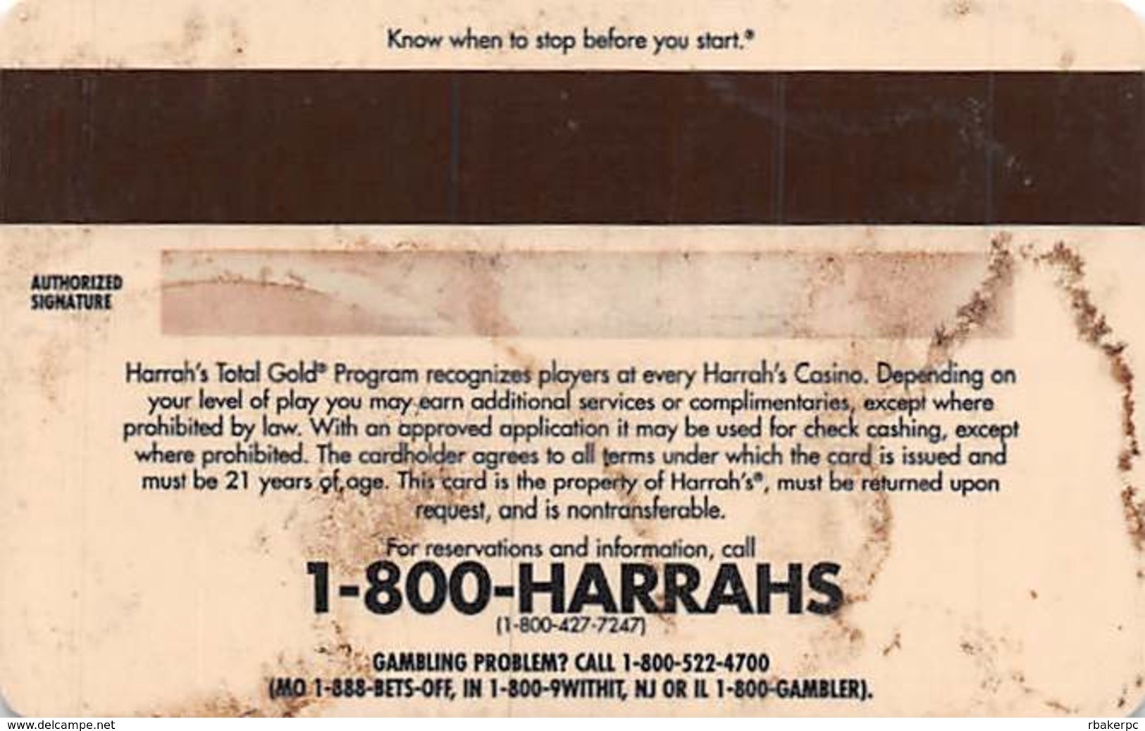 Harrah's Casino Multi-Property - 8th Issue Total Diamond Slot Card - Casino Cards