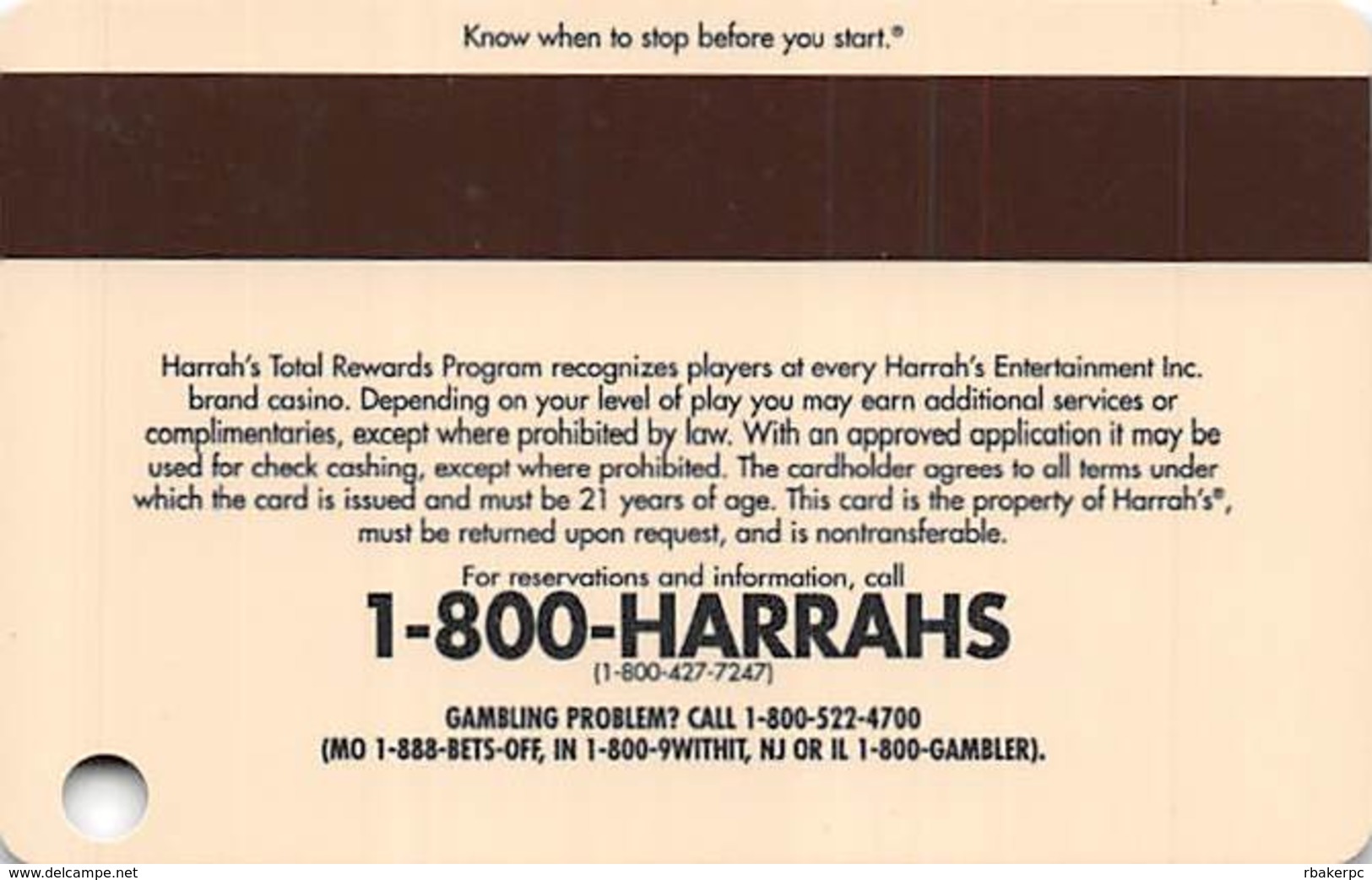 Harrah's Casino Multi-Property - 10th Issue TR Gold Slot Card - No Date & No Signature Strip - Casino Cards