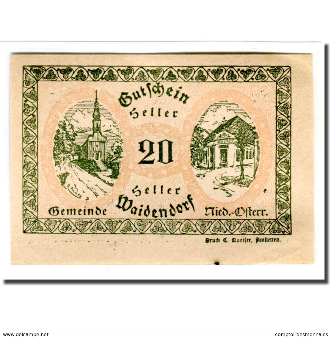 Billet, Autriche, Waidendorf N.Ö. Gemeinde, 20 Heller, Personnage 1, 1920, SPL - Autriche