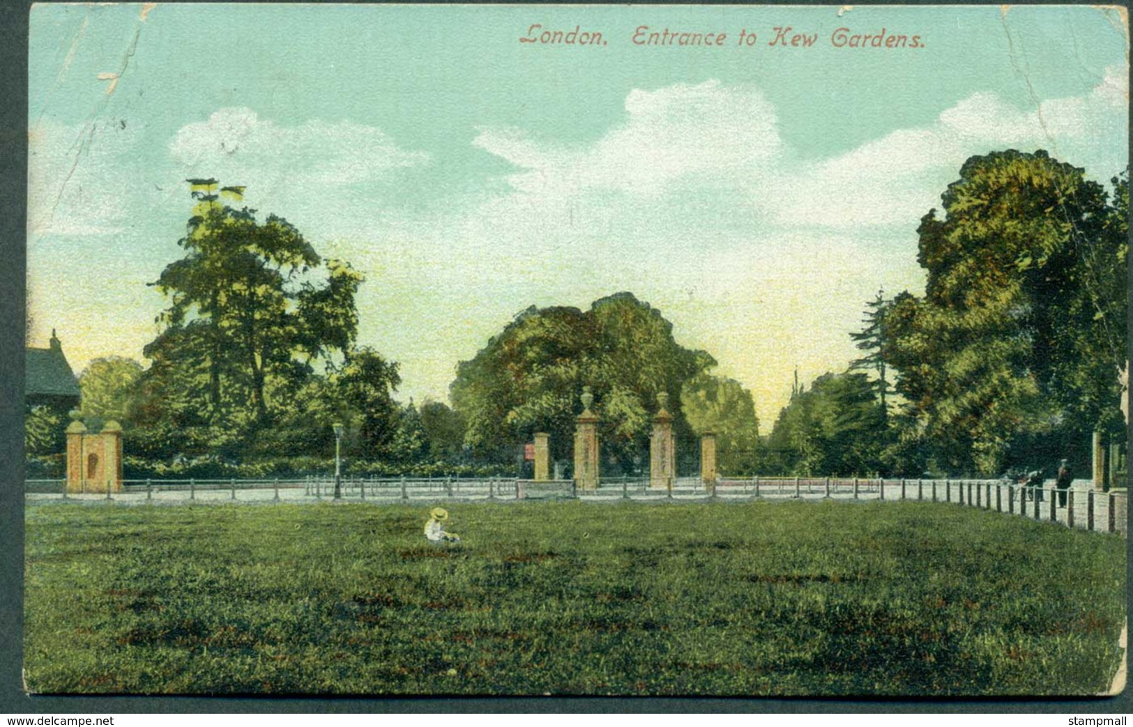 GB 1914 London, Entrance To Kew Gardens, Hand Colored Photo, Used Millesden SDNW To Wales - Unclassified