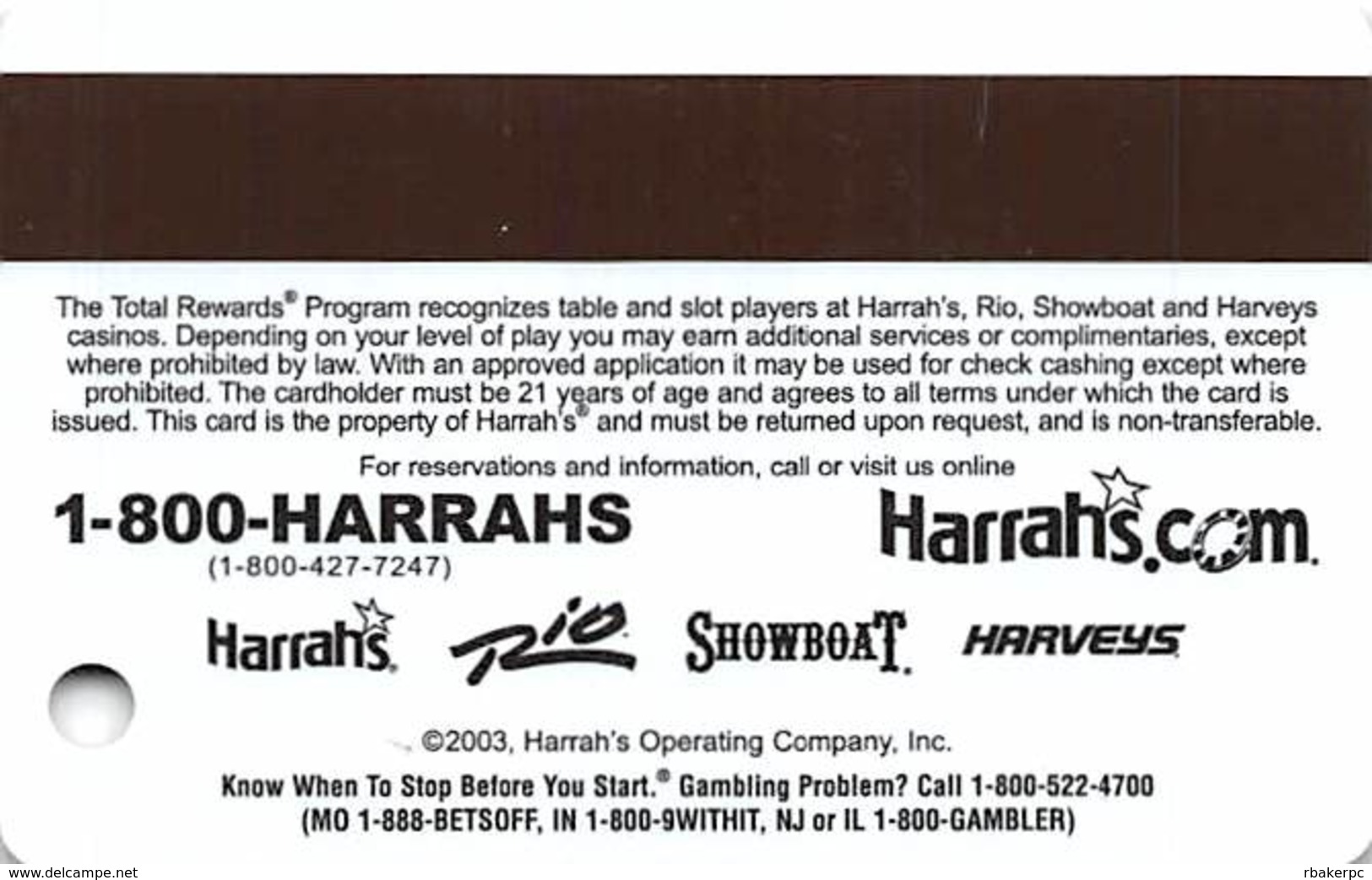 Harrah's Casino Multi-Property - TR Gold Slot Card @2003 - Casino Cards