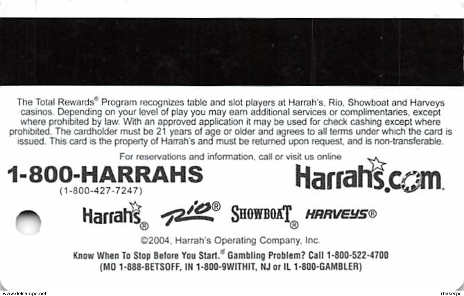 Harrah's Casino Multi-Property - TR Gold Slot Card @2004 - Casino Cards