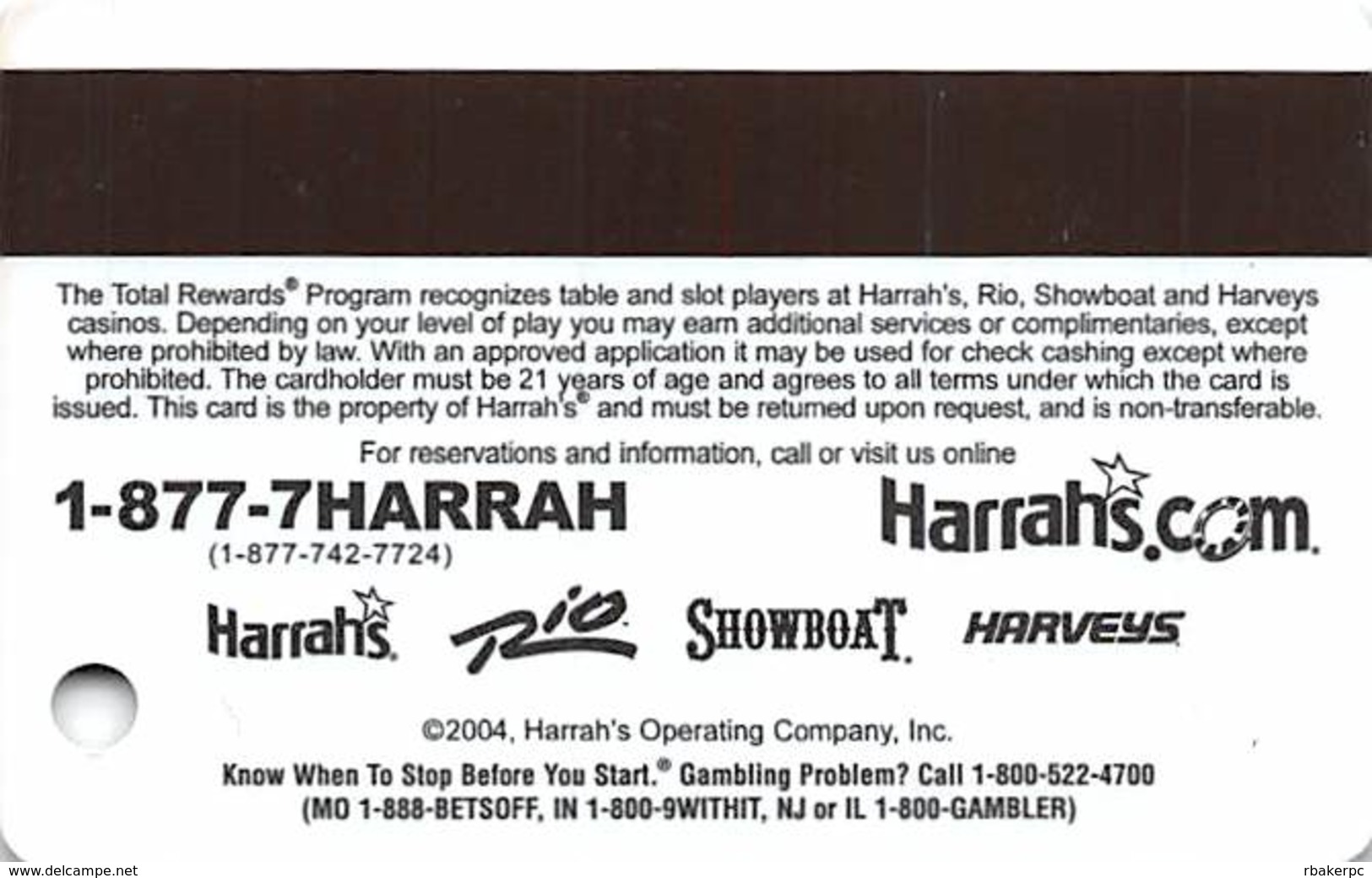 Harrah's Casino Multi-Property - TR Platinum Slot Card @2004 - Casino Cards