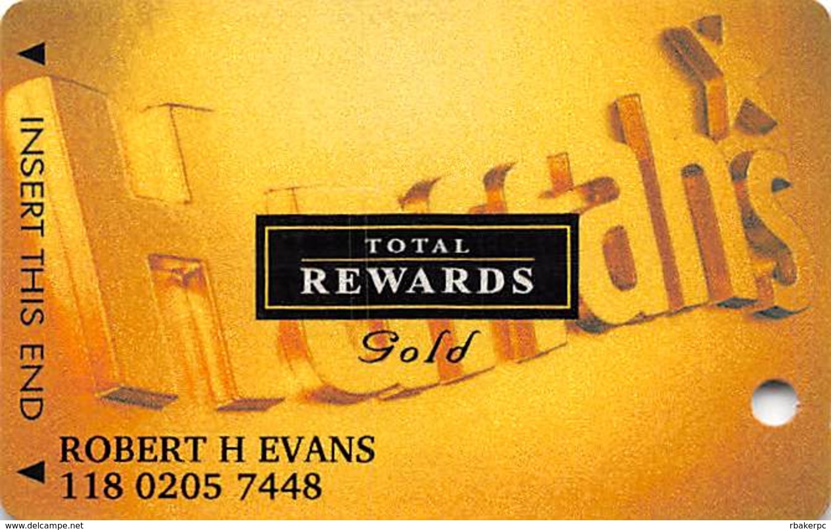 Harrah's Casino Multi-Property - TR Gold Slot Card @2005 / 3 Phone#s / @2005 Under Harrah's - Casino Cards