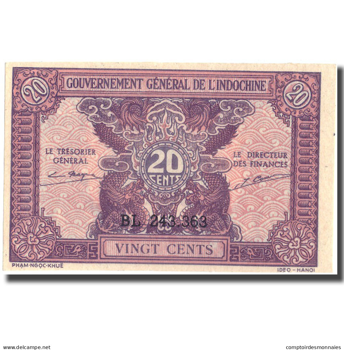 Billet, FRENCH INDO-CHINA, 20 Cents, Undated (1942), KM:90, NEUF - Indochine