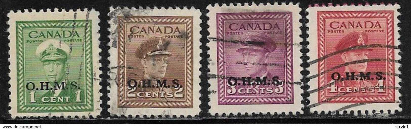 Canada Scott # O1-4 Used King George Vl Stamps Overprinted, 1949-50 - Overprinted