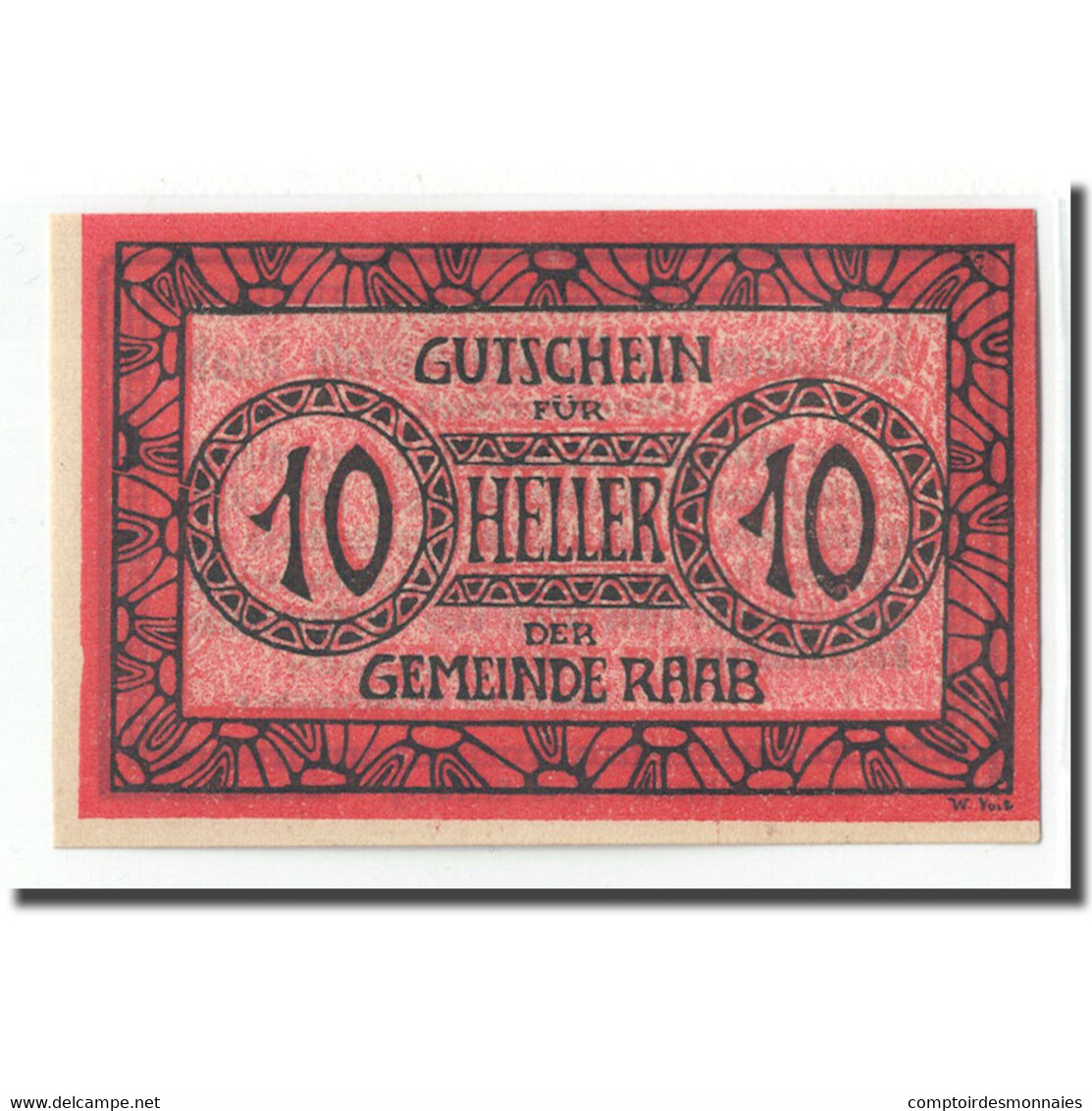 Billet, Autriche, Raab O.Ö. Marktgemeinde, 10 Heller, Texte, 1920, 1920-02-26 - Autriche