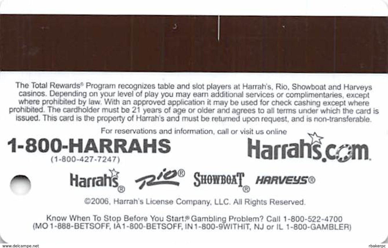 Harrah's Casino Multi-Property - TR Gold Slot Card @2006 - Casino Cards