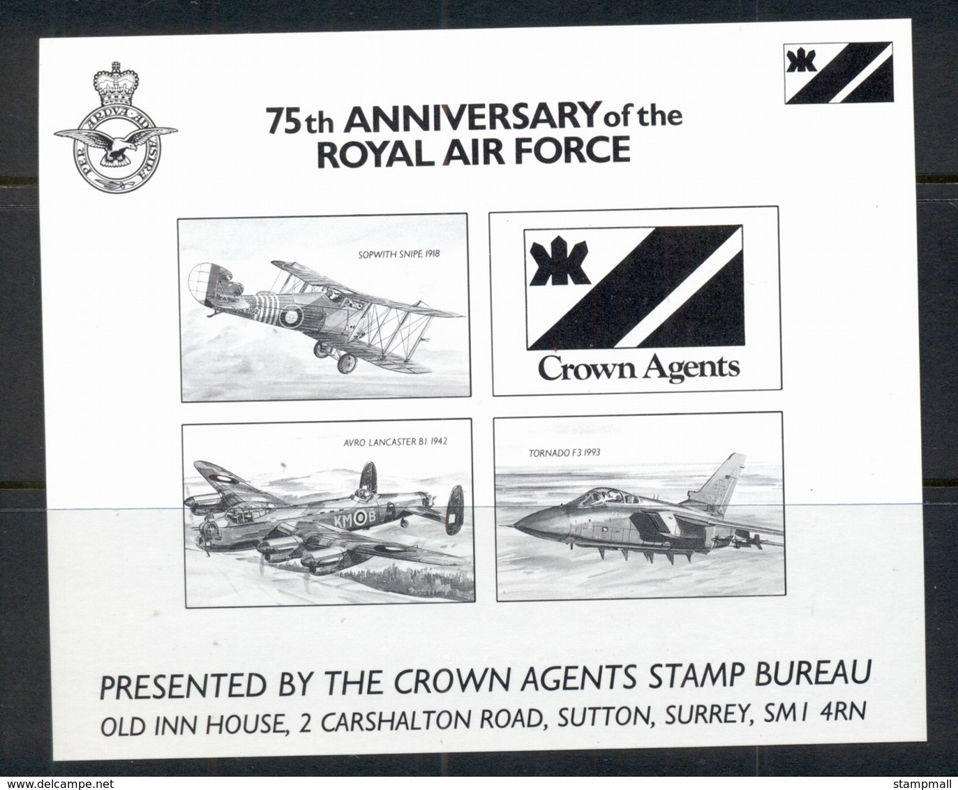 GB 1993 Crown Agents Black Print MS, RAF 75th Anniv. MUH - Zonder Classificatie