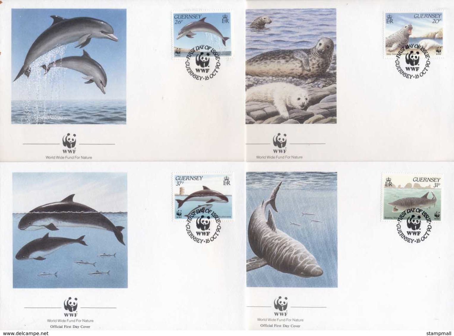 Guernsey 1990 WWF Guernsey Sea Life, Seal, Whale FDC - Guernesey