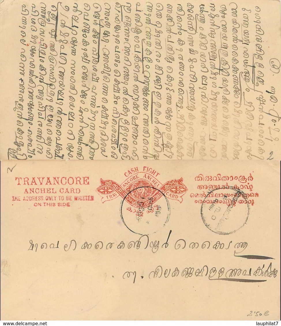 [75071]Inde  - Travancore, état Princier, Anchel Card - Travancore