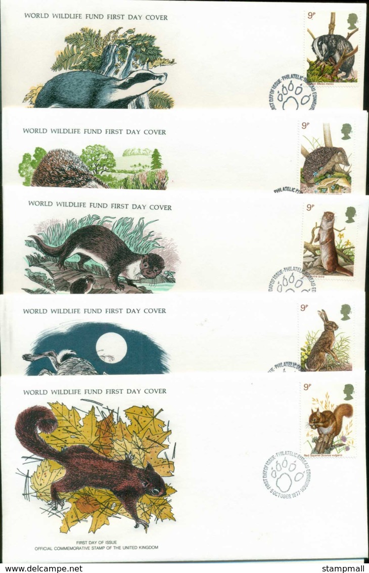 GB 1977 WWF,Badger, Hedgehog, Otter, Rabbit, Squirrel,Franlkin Mint (with Inserts) 5xFDC Lot79616 - Unclassified