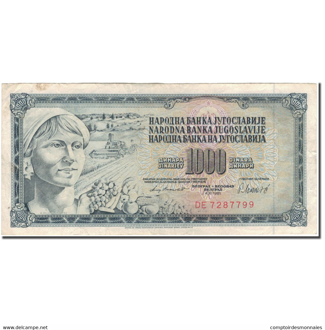 Billet, Yougoslavie, 1000 Dinara, 1981-11-04, KM:92c, TB+ - Yougoslavie