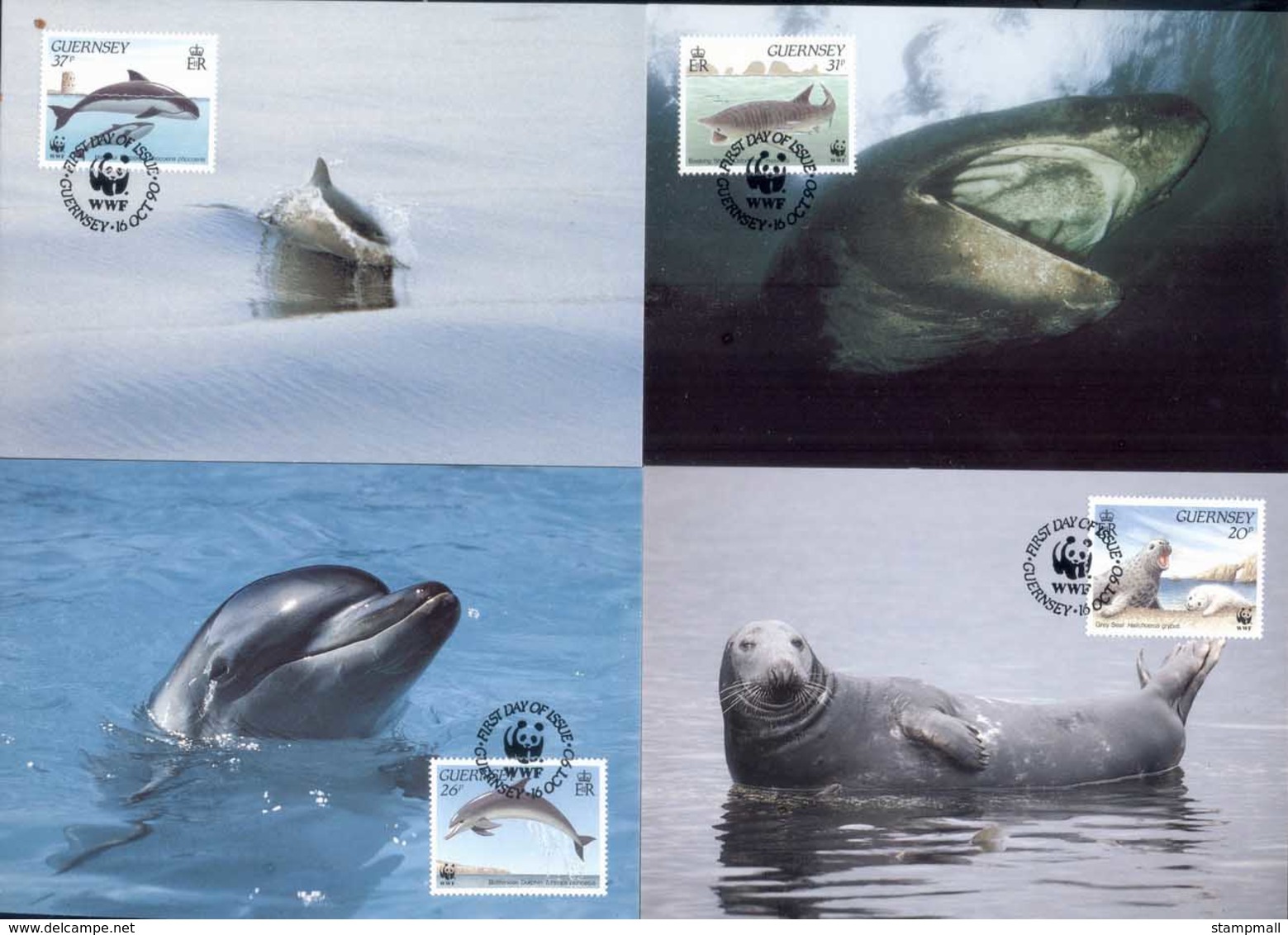 Guernsey 1990 WWF Guernsey Sea Life, Seal, Whale Maxicards - Guernesey