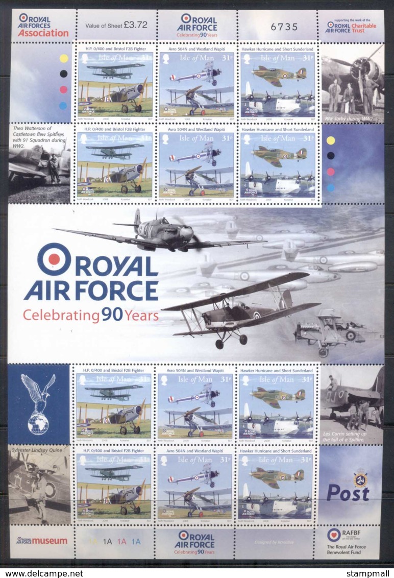 Isle Of Man 2008 RAF 90th Anniv Sheetlet 31p MUH - Man (Ile De)