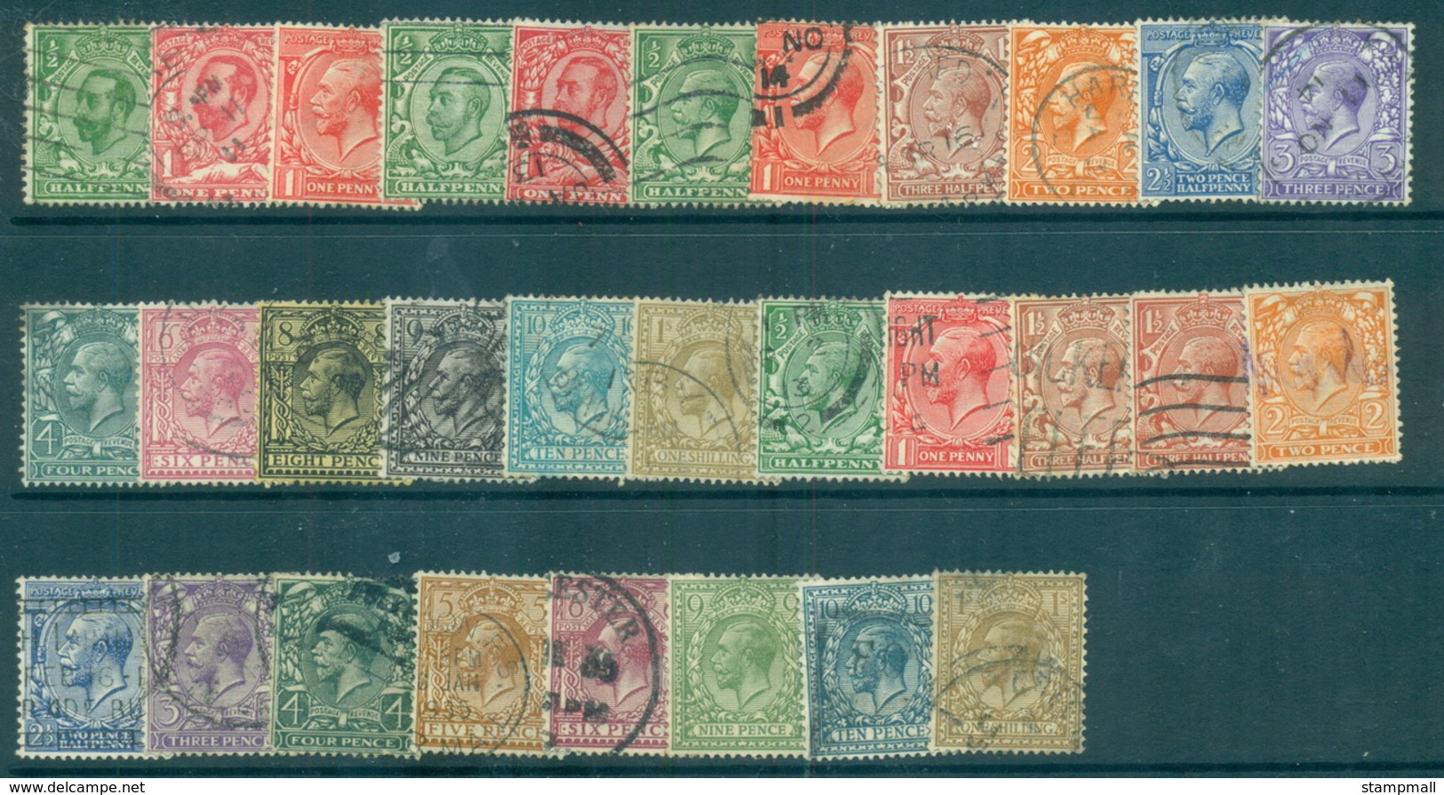 GB 1911-24 KGV Assorted Defins, Both Wmks FU Lot70199 - Non Classés