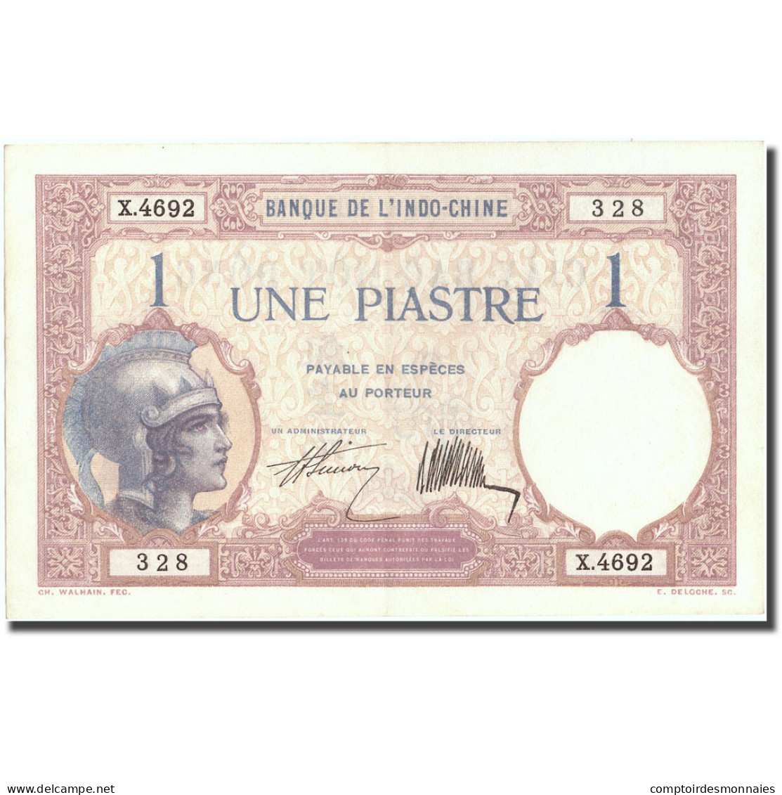 Billet, FRENCH INDO-CHINA, 1 Piastre, Undated (1921-1931), KM:48b, SPL - Indochine