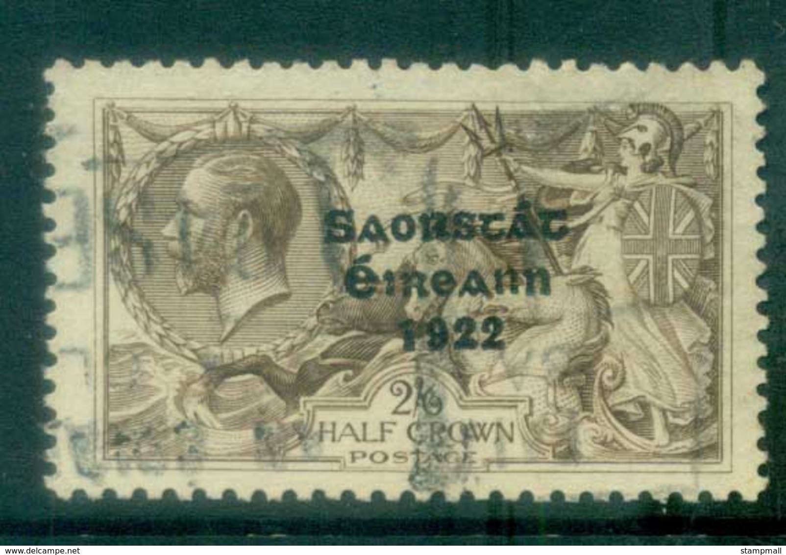 Ireland 1927-28 2/6d Chocolate -brown Seahorse Provisional Opt. Blue-Blk 3 Line Wide Date FU Lot78517 - Used Stamps
