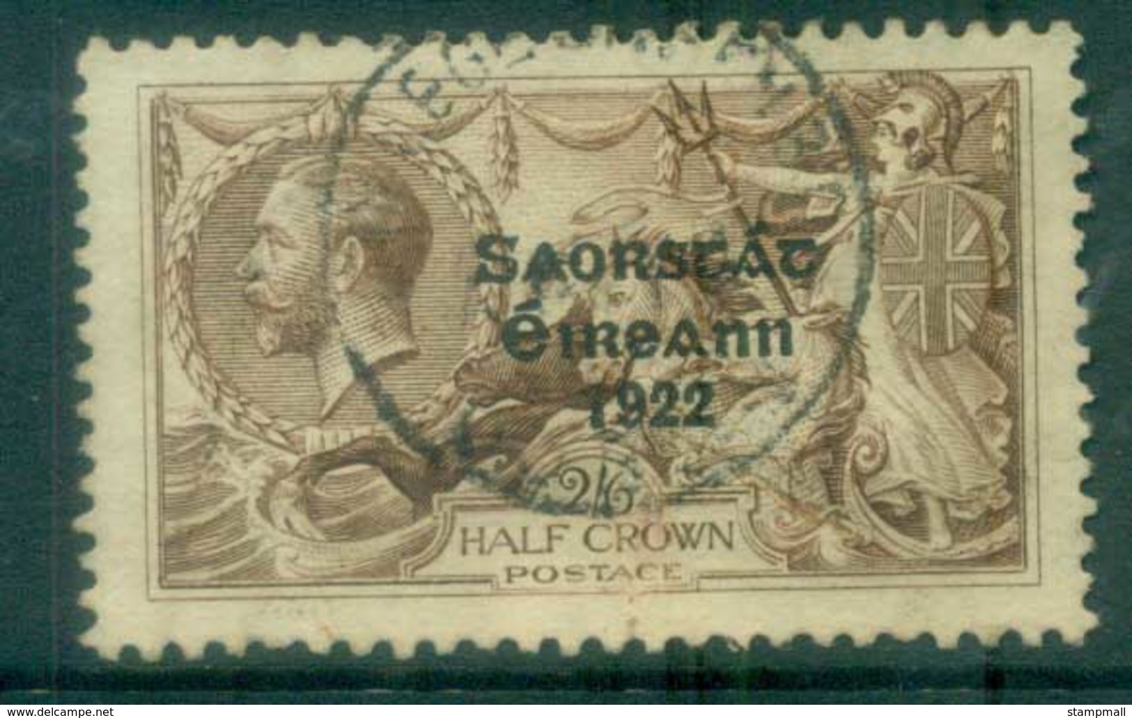 Ireland 1925 2/6d Chocolate -brown Seahorse Provisional Opt. Blue-Blk 3 Line Narrow Date FU Lot78514 - Used Stamps