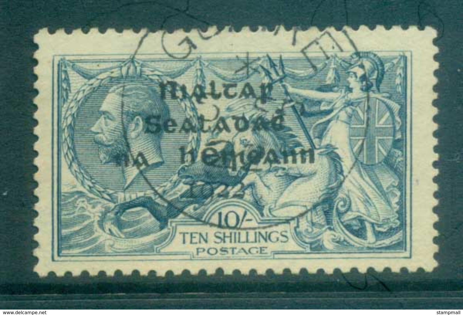 Ireland 1922 10/- Dull Grey-blue Seahorse Provisional Opt. Blk Dollard FU Lot78399 - Used Stamps