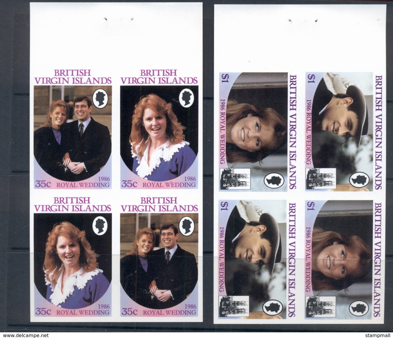 Virgin Is 1986 Royal Wedding Andrew & Sarah 2x Booklet Panes IMPERF - Iles Vièrges Britanniques