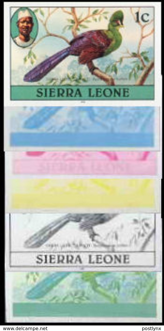 SIERRA LEONE 1980 Bird Turaco 1c Imprint 1981 1c Wmk CA PROGRESSIVE PROOFS:6 - Cuco, Cuclillos